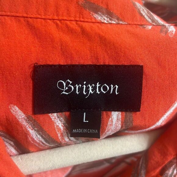 ✨Brixton Red Palm Print Cotton Blend Woven Button Down Sz Large Shirt✨ - Picture 5 of 10